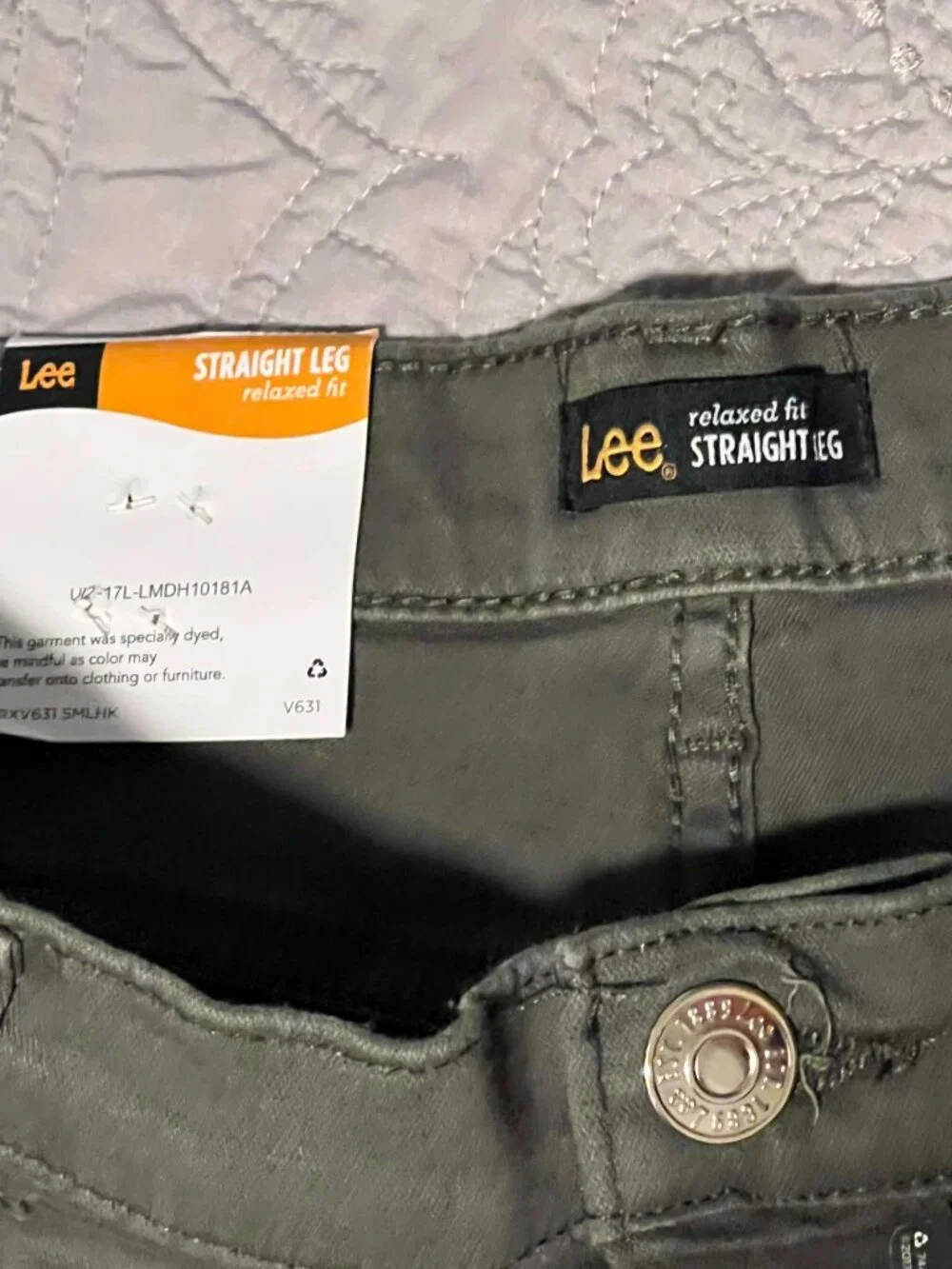 Lee Relaxed Fit Straight Leg Pants Sage Green Size 10